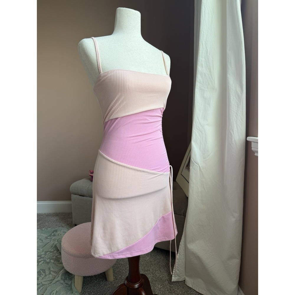 More To Come Pink Colorblock Knit Slip Mini Dress Strappy Sleeveless S